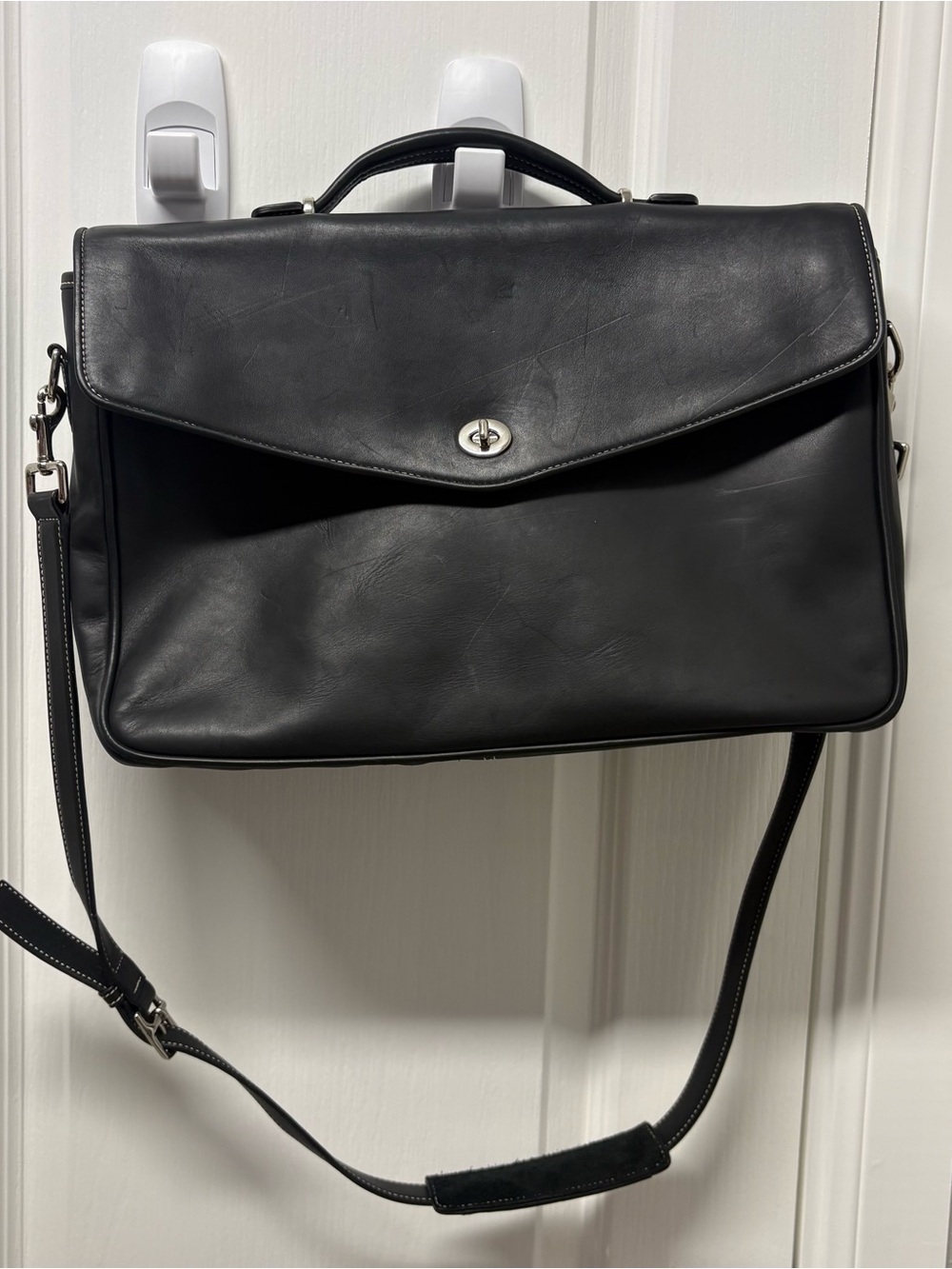 Vintage Black COACH #6457 Lexington Leather Turn Lock Briefcase Messenger Bag - Picture 1 of 16